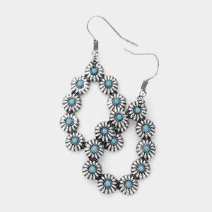 NWT Turquoise Antique Silver Floral Oval Open Metal Teardrop Earrings